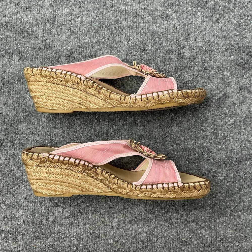 ANDRE ASSOUS PINK Silk FLOWER Slide Espadrille Wedge SANDALS Size 8 - Picture 3 of 8